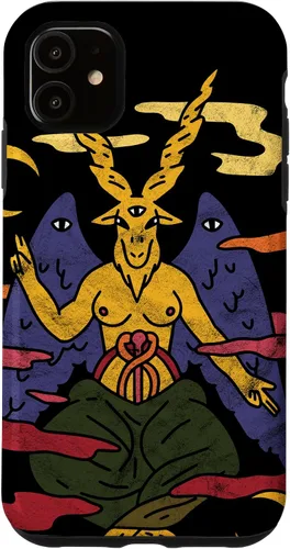 Vista 5 de Funda punk gótica para iPhone 15 Baphomet Psychedelic Satan Antichrist