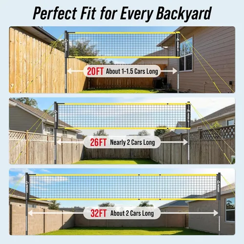 Vista 2 de Portable Volleyball Net Set for Backyard & Beach, Adjustable Width (32/26/20FT) & Height, Anti-Sag Tension Design, Metal Stakes for Outdoor