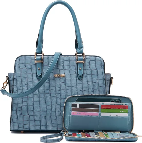 Vista 7 de Qiyuer Bolso tipo cartera para mujer, con asa superior, juego de 2 bolsas de trabajo