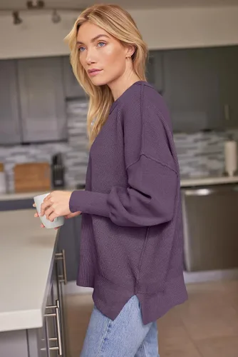 Vista 163 de Lillusory - Suéter extragrande con mangas de murciélago y cuello redondo para mujer, prenda moderna de otoño de tejido de punto sin botones