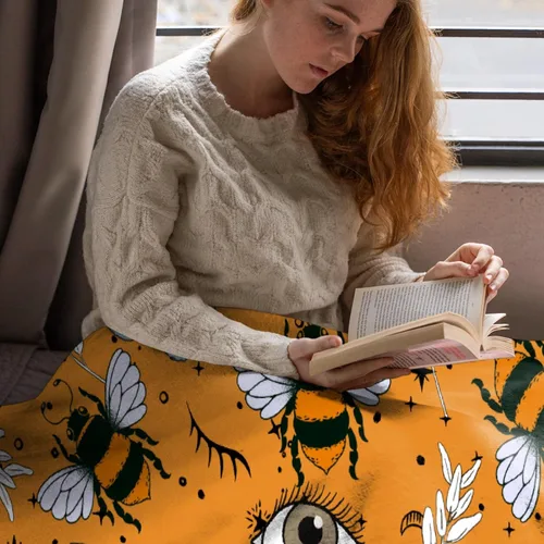Vista 7 de Manta de otoño de flores y ojos de abeja, regalo para sábana ligera y cómoda, manta de franela súper suave, decoración perfecta para el hogar