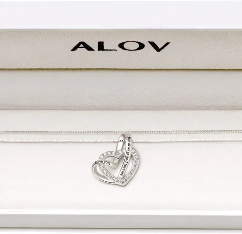 Vista 4 de ALOV Sterling Silver joyas, collar con corazón amor de circonio cúbico "I love you for always and forever