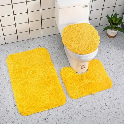Vista 9 de Juego de alfombras de baño ultrasuaves antideslizantes, 3 piezas de felpilla para bañera, ducha y suelo de inodoro, color sólido absorbente de felpa