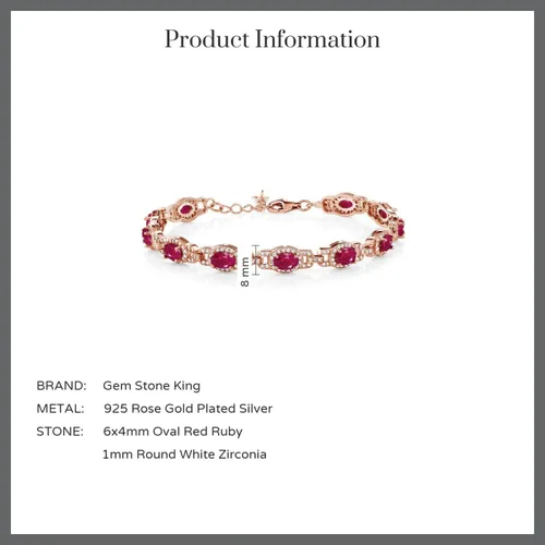 Vista 74 de Gem Stone King 18K Rose Gold Plated Silver Oval Gemstone Birthstone Tennis Bracelet For Women Oval 6X4MM 7 Inch With 1 Inch Extender Fine