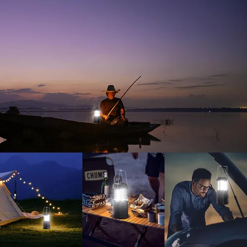 Vista 7 de Linterna solar de camping con manivela de mano de gran capacidad de 3000, linterna LED ultra brillante, portátil de 23 a 26 horas de tiempo de Negro