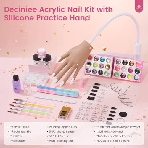 Vista 2 de Mano de práctica para uñas acrílicas Kit: Mano de silicona para práctica de uñas con kit de uñas para principiantes - Mano falsa flexible