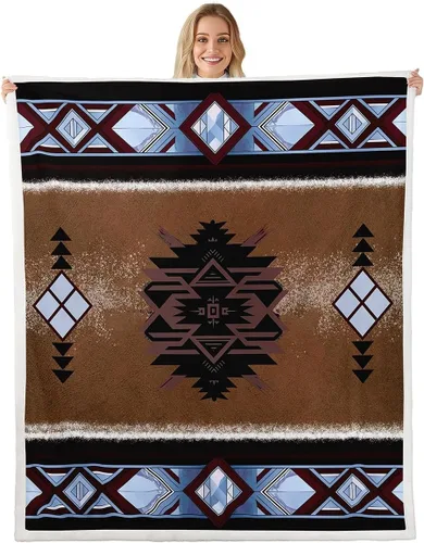 Vista 10 de Manfei Manta azteca nativa americana para decoración de habitación de niños y niñas, manta retro tribal geométrica bohemia para sofá, manta de forro