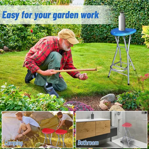 Vista 5 de Be&xn Taburetes plegables para adultos, portátil, taburete plegable de 28 pulgadas, resistente, taburetes de bar altos para interiores con asa Azul