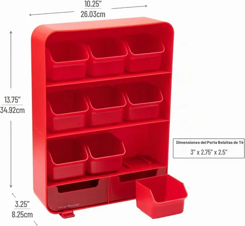 Vista 3 de Mind Reader, organizador para condimentos y soporte para saquitos de té "Baggy", color negro, ninguno , Rojo
