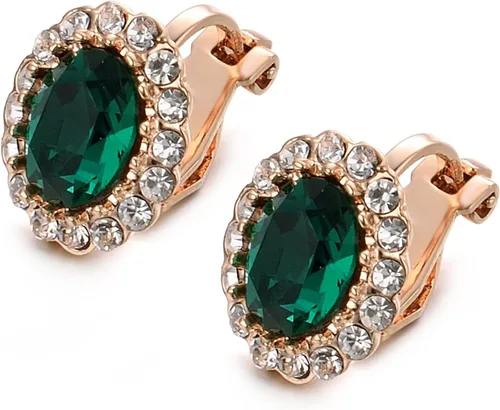 Vista 29 de Yoursfs Austria - Aretes de clip de cristal para mujer, chapados en oro de 18 quilates, joyería de moda con halo de circonita cúbica, aretes sin