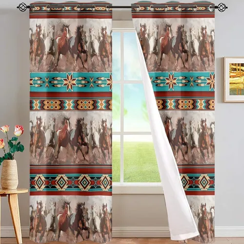 Vista 11 de ZFRXIGN Cortinas opacas para ventana de caballo azteca occidental, 63 pulgadas de largo, para cuarto de bebé, sala de estar, dormitorio, 2 paneles