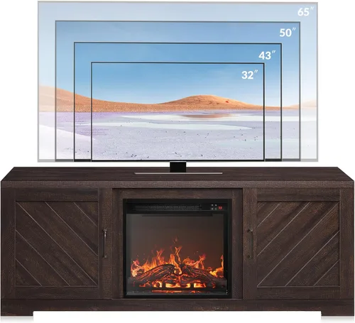 Vista 6 de BELLEZE Hilo 58" puerta de granero TV consola para televisores de hasta 65" Espresso