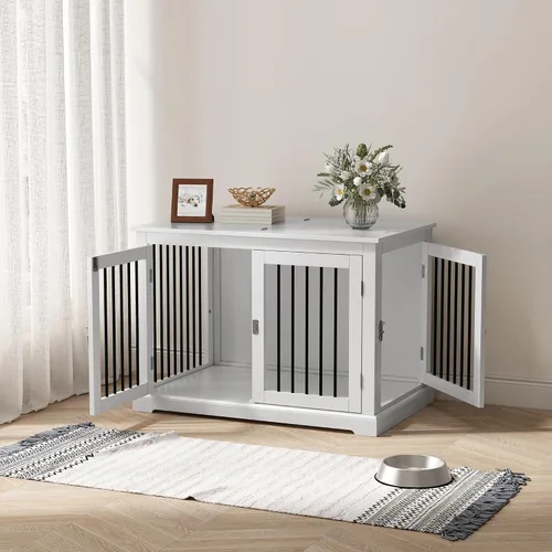 Vista 5 de PUPETPO Jaula para Perros Estilo Mueble con Cojín, Perrera para Perros Mediana, Jaulas para Mascotas, Jaula para Perros para Perros Pequeños y Blanco