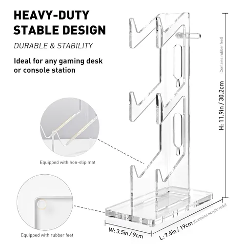 Vista 31 de OAPRIRE Headset and Controller Stand with Lights, 2 Tier Acrylic Game Controller Holder, Controller and Headset Stand for Desktop,Universal Design