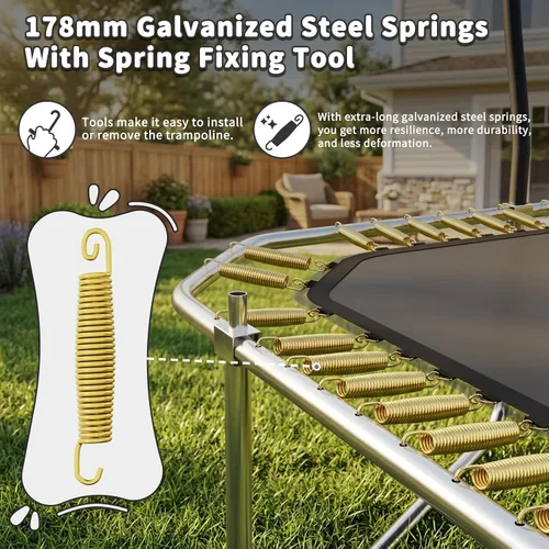 Vista 6 de SKOK Trampolín rectangular para exteriores de 14 pies con red y escalera para niños