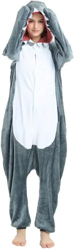 Vista 4 de Pijama de tiburón para adultos, unisex, de una pieza, disfraz de tiburón