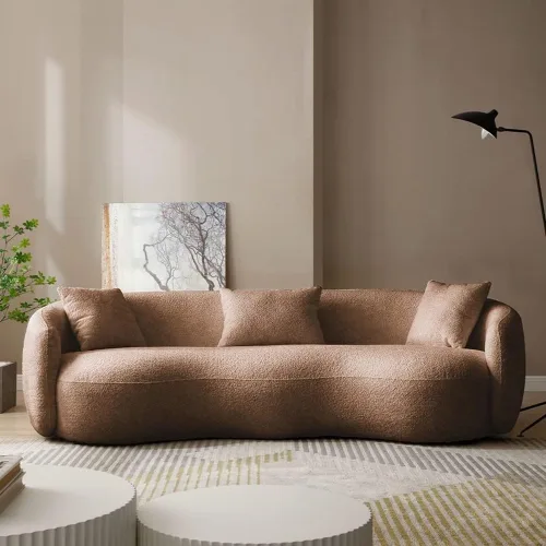 Vista 8 de Sofá curvo de 93.6 pulgadas para sala de estar, moderno sofá nube de 4 plazas, cómodo sofá tapizado de mediados de siglo con almohadas para espacios