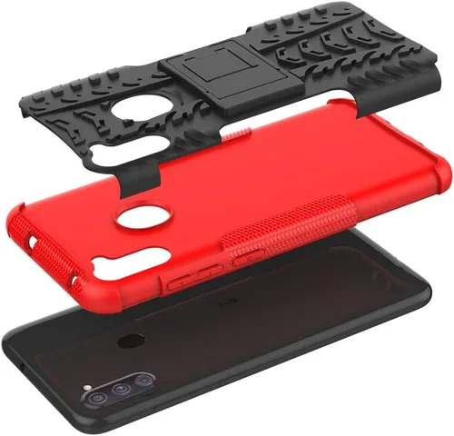 Vista 5 de Funda para Samsung A11, Galaxy A11 con protector de pantalla HD, cubierta trasera de policarbonato duro con función atril de TPU suave de doble capa