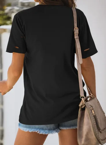 Vista 2 de EVALESS Camisetas de manga corta de verano para mujer, de moda, holgadas, casuales, sexy, cuello redondo, de algodón, básicas, camisetas