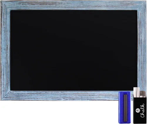Vista 17 de HBCY Creations Pizarra de tiza de pared con marco de madera maciza blanqueada de 11" x 17", superficie magnética, decoración para el hogar, menús 1