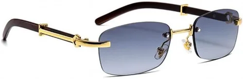 Vista 4 de Lentes de sol rectangulares con montura de madera vintage para hombres y mujeres, con montura dorada, cuadrados, estilo retro de los años 90
