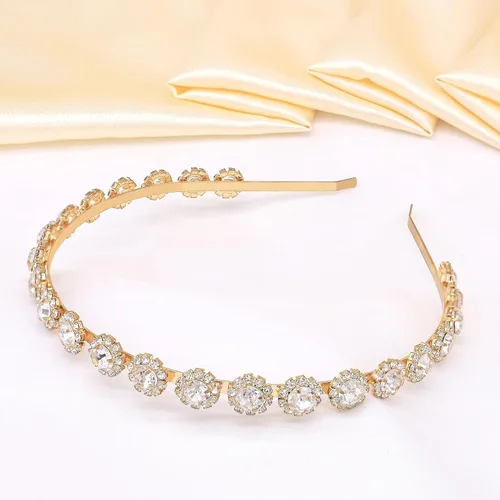 Vista 5 de Diadema de boda con cristal y accesorios para el cabello (dorado, 5.5 pulgadas)
