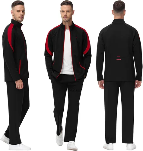Vista 7 de MoFiz Conjunto deportivo para hombre, conjunto deportivo de 2 piezas para correr, casual, calentamiento, cremallera completa, para correr, deportes