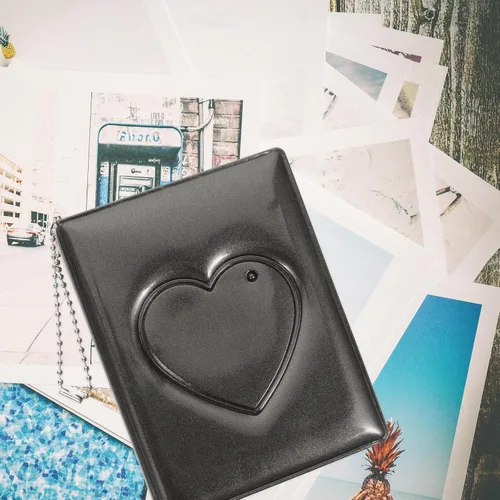 Vista 3 de PRETYZOOM Mini álbum de fotos de 3 pulgadas, pequeño álbum de fotos, carpeta Kpop para tarjetas fotográficas con colgante de corazón, mini álbum