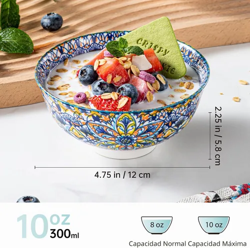 Vista 2 de HENXFEN LEAD Boho Ceramic Dessert & Snack Bowls Set of 6, 10 oz