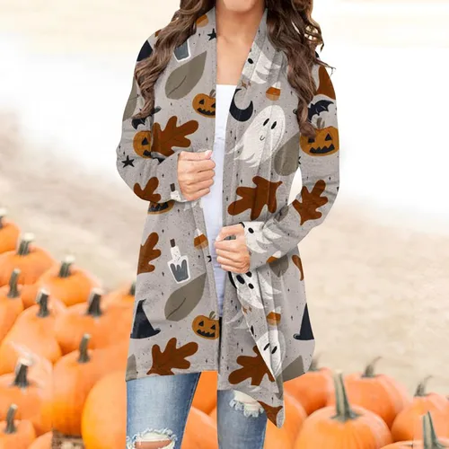 Vista 4 de Nadition Halloween Print Cardigan for Women Trendy Long Sleeve Womens Shirts Lightweight Tops for Women 2023 Jacket Coat