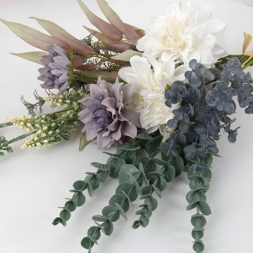 Vista 7 de Ramo de flores artificiales, 2 ramos de boda de 20 pulgadas con dalias de seda para dama de honor, novia, bricolaje, decoración del hogar, centros