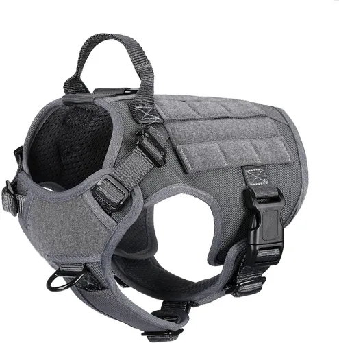 Vista 9 de ICEFANG - Arnés táctico para perros, talla S, con 2 hebillas de metal, chaleco para transportar carga, ligero y modular (MOLLE) con mango, clip