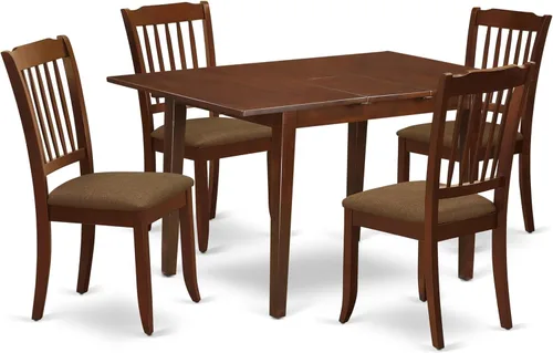 Vista 8 de East West Furniture NODA3-LWH-W - Juego de mesa de cocina de 3 piezas para espacios pequeños contiene una mesa de comedor rectangular con hoja