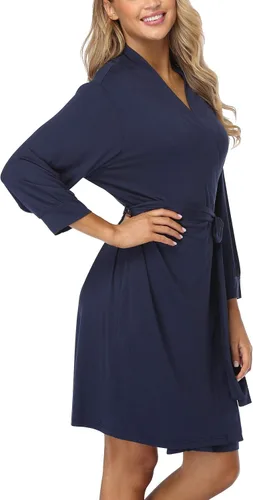 Vista 4 de Old-Times Batas de algodón para mujer, kimono, ropa de dormir de punto, hasta la rodilla, batas de baño para mujer