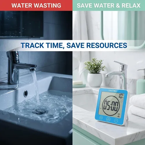 Vista 5 de Reloj de ducha digital, reloj temporizador de baño, resistente al agua para rociar agua, alarma de cuenta regresiva, temporizador de pantalla