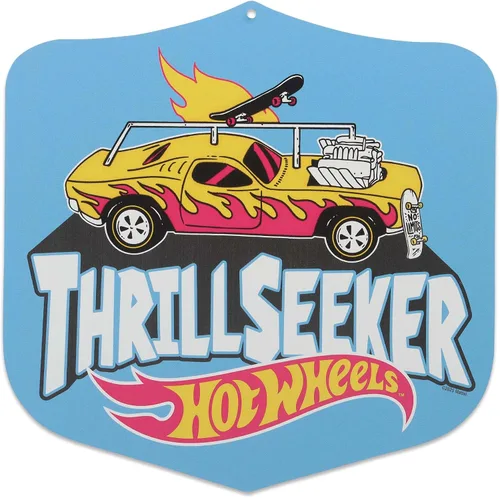 Vista 12 de Mattel Hot Wheels Thundershift 500 Letrero Redondo de Metal Vintage – Letrero de Hot Wheels para Dormitorio de Niños, Sala de Juegos o Caverna