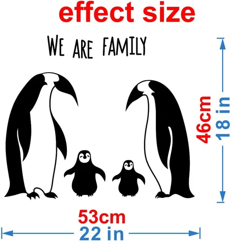 Vista 2 de Calcomanía de pared de la familia de pingüinos, adorable calcomanía extraíble para dormitorio de niños, guardería o sala de juegos, diseño colorido