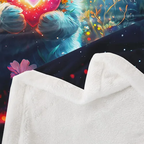 Vista 4 de Manfei Cute Cat Kids Throw Blanket Flower Heart Print Fuzzy Blanket for Boy Girls Room Decor, Kawaii Animal Theme Blanket for Bed Couch Sofa, Soft