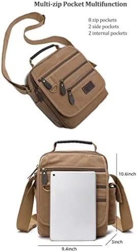 Vista 2 de Bolso bandolera de lona para hombre, bolso bandolera pequeño, bolso de trabajo, multifunción, vintage