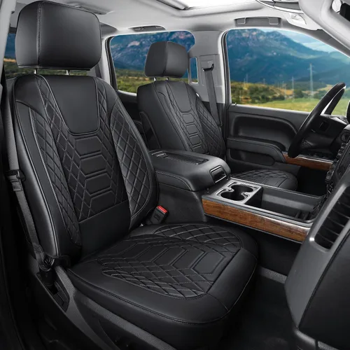 Vista 12 de FREESOO - Funda de asiento personalizada Silverado 1500/2500/3500 2014-2018, color negro custom fit, faux leather, waterproof, 5 seats, airbag