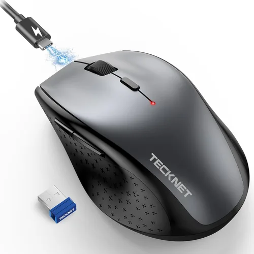 Vista 9 de TECKNET Ratón Inalámbrico Recargable, Ratón para Computadora Portátil, Ratones de Computadora USB 2.4G Inalámbricos, Ratón Ergonómico Silencioso