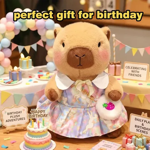 Vista 5 de Capybara - Juguete de peluche con 7 piezas de ropa y accesorios, lindo animal de peluche Capybara con trajes (marrón)