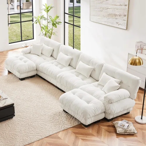 Vista 42 de Otomana beige para sofá modular modular, sofá individual, asiento otomano para sofá modular convertible, sofás de terciopelo para sala de estar