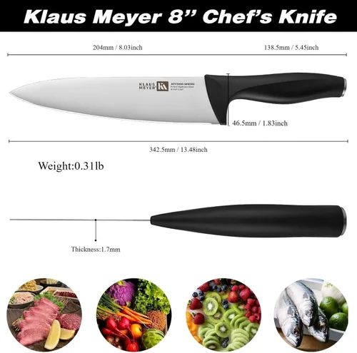 Vista 6 de Klaus Meyer Acciaio - Cuchillo de chef de acero inoxidable de alto carbono, 8 pulgadas (negro)