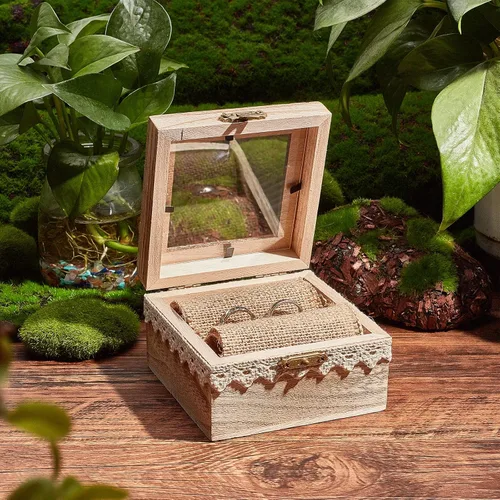 Vista 2 de PH PandaHall Caja de anillos, caja de madera para portadores de anillos, soporte personalizado, organizador de exhibición, cajas de joyería rústicas