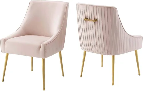 Vista 10 de Modway Discern - Juego de 2 sillas de comedor tapizadas de terciopelo de alto rendimiento, con respaldo plisado, color gris