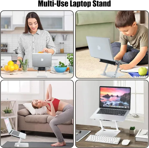 Vista 7 de Soporte ajustable para laptop con ventilador de refrigeración, soporte de computadora multiángulo de aleación de aluminio para escritorio, soporte