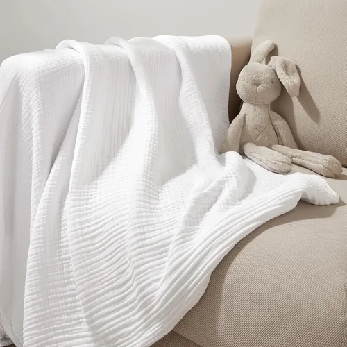 Vista 7 de PHF - Manta de muselina 100 % algodón, de 50 x 60 pulgadas, de 4 capas, de gasa ligera, transpirable, manta minimalista suave como una nube