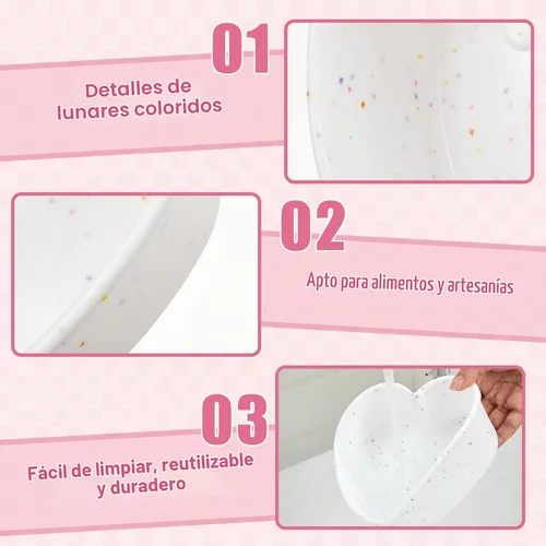 Vista 3 de Dandat - Moldes antiadherentes de silicona con forma de corazón de 6 Blanco