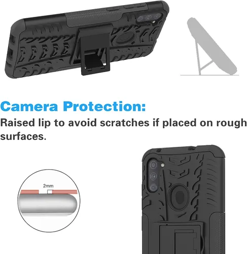 Vista 5 de Funda para teléfono Samsung Galaxy A11 con protector de pantalla de vidrio templado y soporte, resistente, accesorios de protección híbrida rígida